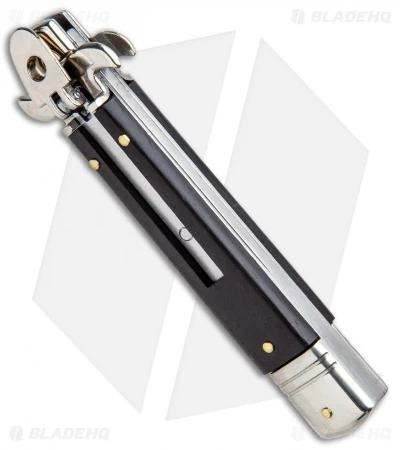 AKC Leverletto 7.75" Lever Lock Auto Italian Knife Ebony (4" Satin Bayo) - Image 2