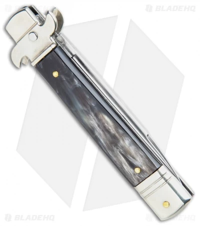 AKC Leverletto 7.75" Lever Lock Auto Italian Knife Dark Horn (3.25" Satin Flat) - Image 3