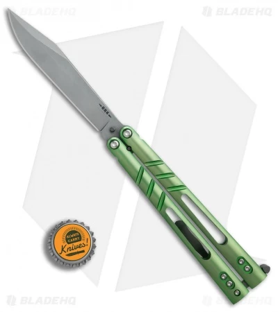 BRS ALT Alpha Beast Infinity Balisong Butterfly Knife Green Ti (4.5" Stonewash) - Image 4