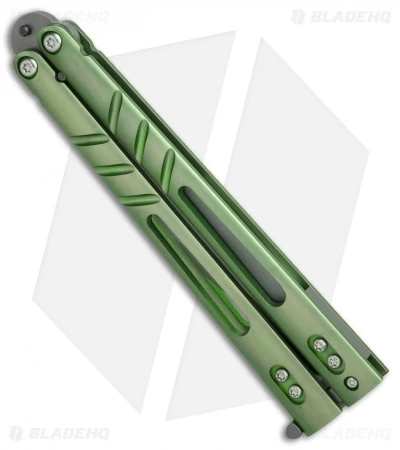 BRS ALT Alpha Beast Infinity Balisong Butterfly Knife Green Ti (4.5" Stonewash) - Image 3