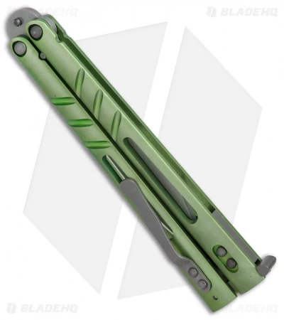 BRS Alpha Beast Infinity Balisong Butterfly Knife Green Ti (4.5" Stonewash) - Image 2