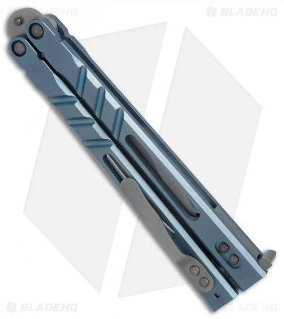 BRS Premium ALT Alpha Beast Balisong Butterfly Knife Blue Ti (4.5" Stonewash) - Image 2