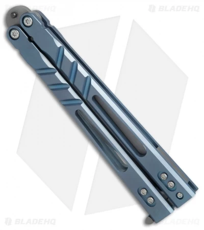 BRS Premium ALT Alpha Beast Balisong Butterfly Knife Blue Ti (4.5" Stonewash) - Image 3