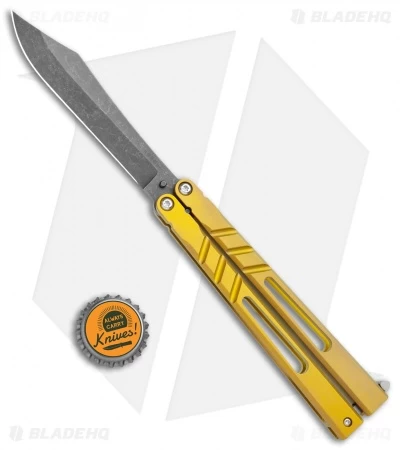 BRS Premium Channel Alpha Beast Balisong Butterfly Knife Gold Ti (4.5" Acid)CHAB - Image 4