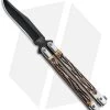 Bear Butterfly Knife W/ Genuine Stag Handle (4" Black Plain ) 517
