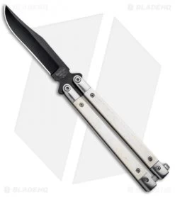 Bear Butterfly Knife W/ White Smooth Bone Handle (4.25" Black) WSB17