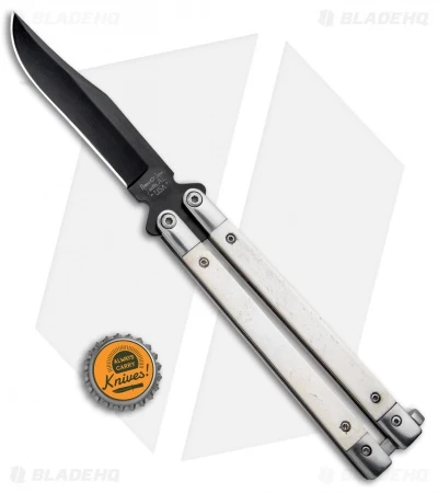 Bear Butterfly Knife W/ White Smooth Bone Handle (4.25" Black) WSB17 - Image 4