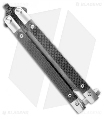 Bear & Son 30th Anniversary Butterfly Knife Carbon Fiber (5" Damascus) - Image 3