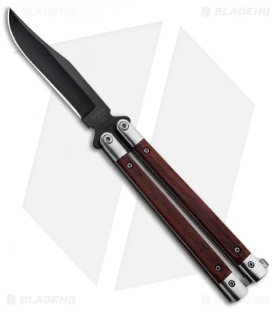Bear Butterfly Knife W/ Cocobolo Wood Handles (4" Black) CB17
