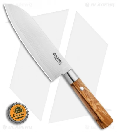 Boker Damascus Olive 6.75" Santoku Kitchen Knife Olive Wood - Image 3