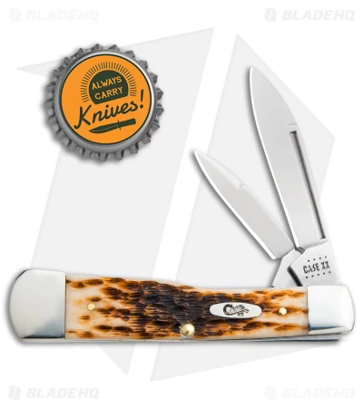 Case Large Gunstock Knife Peach Seed Jigged Amber Bone (3.75" Polish) 10728 - Image 4