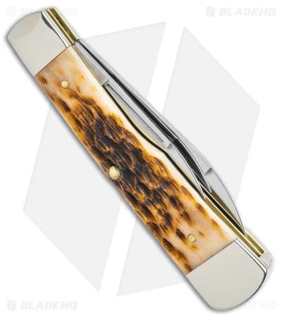 Case Large Gunstock Knife Peach Seed Jigged Amber Bone (3.75" Polish) 10728 - Image 3