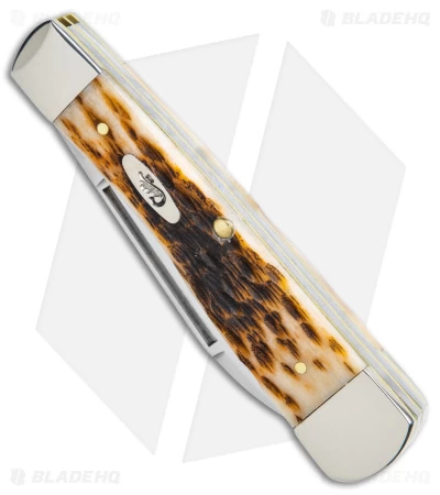 Case Large Gunstock Knife Peach Seed Jigged Amber Bone (3.75" Polish) 10728 - Image 2