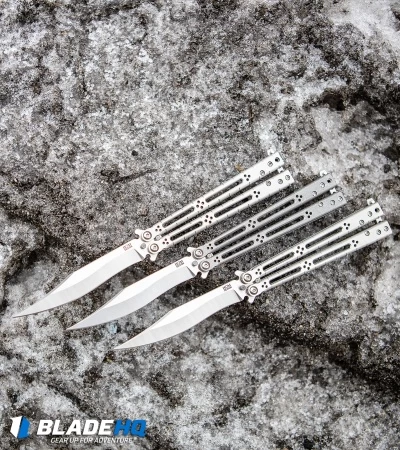 Hom Design Basilisk-R Titanium Balisong Butterfly Knife (4.6" Satin) CF Spacers - Image 5