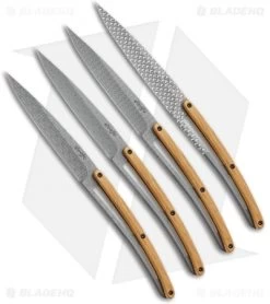 Deejo Geometry Steak Knives W/Olivewood Handles (4.25" Black Ti) - Set Of 4