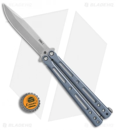 DogBite Knives DB3.1 Balisong Butterfly Knife Blue Ti (4" Stonewash) - Image 4