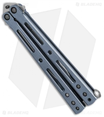 DogBite Knives DB3.1 Balisong Butterfly Knife Blue Ti (4" Stonewash) - Image 2