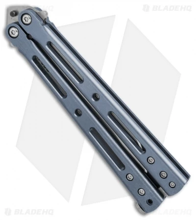 DogBite Knives DB3.1 Balisong Butterfly Knife Blue Ti (4" Stonewash) - Image 3