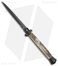 Frank B 11" Italian Stiletto Bayonet Automatic Knife Stag (5" Black)