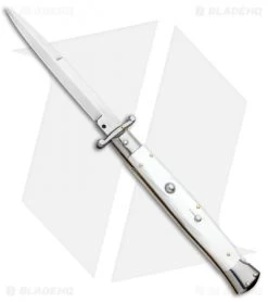 Frank B 11" Italian Stiletto Swinguard Automatic White (5" Satin Bayonet)
