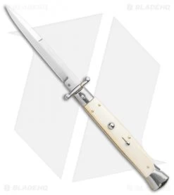 Frank B. 11" Italian Stiletto Knife Swinguard Automatic Bone (5" Satin)