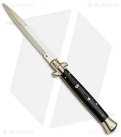 Frank B 11" Italian Stiletto Automatic Knife Ebony Wood Gold (3.8" Gold Bayo)