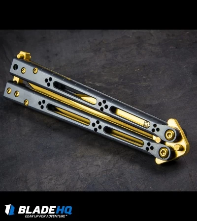 Hom Design Basilisk Elite Balisong Butterfly Knife PVD Ti (4.6" Gold) - Image 5