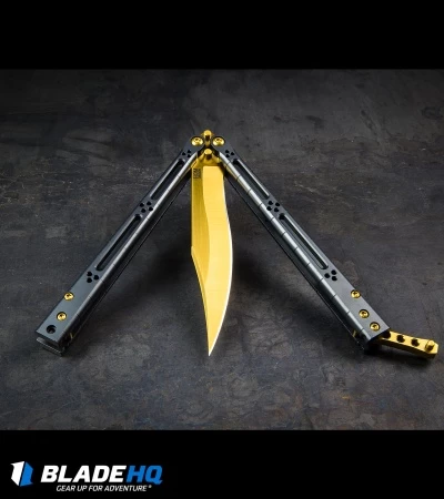Hom Design Basilisk Elite Balisong Butterfly Knife PVD Ti (4.6" Gold) - Image 7