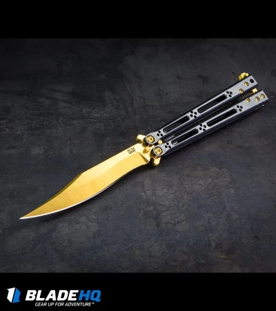 Hom Design Basilisk Elite Balisong Butterfly Knife PVD Ti (4.6" Gold) - Image 6