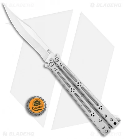 Hom Design Basilisk-R Titanium Balisong Butterfly Knife (4.6" Satin) CF Spacers - Image 4
