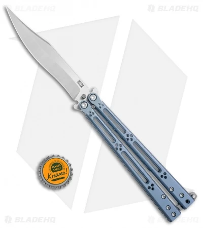 Hom Design Basilisk-R Titanium Balisong Butterfly Knife Blue Ano (4.6" Satin) - Image 4