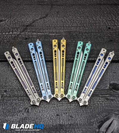 Hom Design Chimera Premium Balisong Knife Green Ti/CF (4.75 Satin) - Image 6