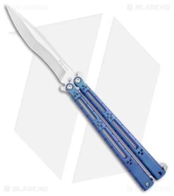 Hom Design I-Basilisk Channel Butterfly Knife Blue Titanium Latched (4.5" Satin)