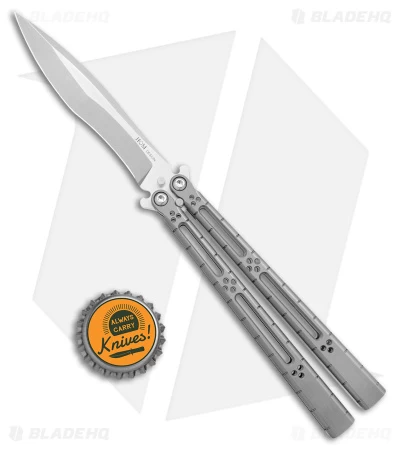 Hom Design I-Basilisk Channel Butterfly Knife Silver Ti (4.5" Stonewash) - Image 4