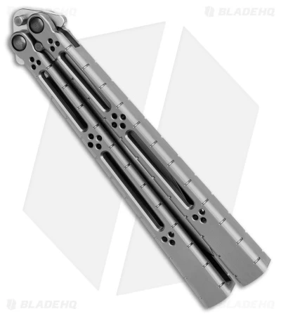 Hom Design I-Basilisk Channel Butterfly Knife Silver Ti (4.5" Stonewash) - Image 3