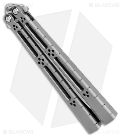 Hom Design I-Basilisk Channel Butterfly Knife Silver Ti (4.5" Stonewash) - Image 2