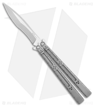 Hom Design I-Basilisk Channel Butterfly Knife Silver Ti (4.5" Stonewash)