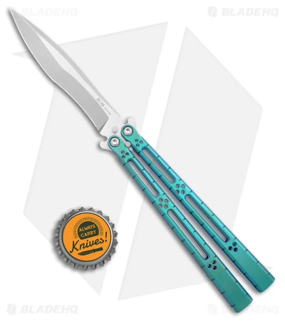 Hom Design I-Basilisk Channel Butterfly Knife Teal Titanium (4.5" Stonewash) - Image 4