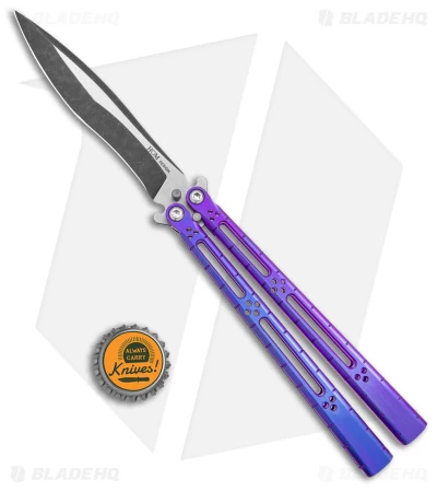 Hom Design I-Basilisk Channel Butterfly Knife Purple Titanium (4.5" Acid Wash) - Image 4