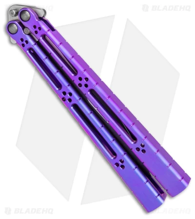 Hom Design I-Basilisk Channel Butterfly Knife Purple Titanium (4.5" Acid Wash) - Image 3