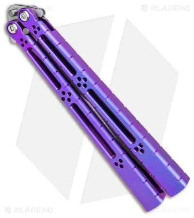 Hom Design I-Basilisk Channel Butterfly Knife Purple Titanium (4.5" Acid Wash) - Image 2