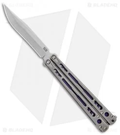 Hom Design Chimera Balisong Knife Tumbled Ti/Purple G-10 (4.75 SW)