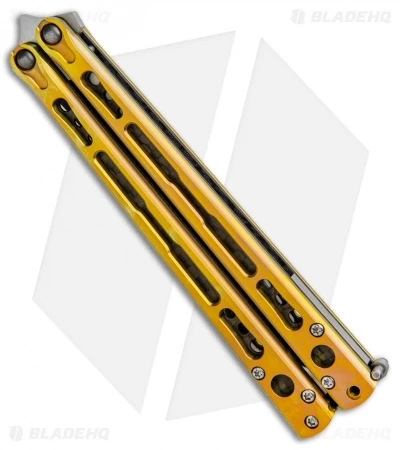 Hom Design Chimera Premium Balisong Knife Gold Ti/CF (4.75 Satin) - Image 3