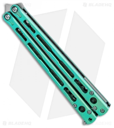 Hom Design Chimera Premium Balisong Knife Green Ti/CF (4.75 Satin) - Image 2