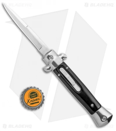 Mago 9" Italian Stiletto OTF Automatic Knife Bayo Black Acrylic (3.75" Polished) - Image 5