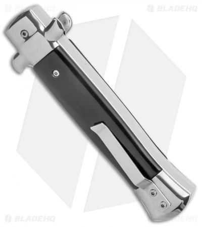 Mago 9" Italian Stiletto OTF Automatic Knife Bayo Black Acrylic (3.75" Polished) - Image 3