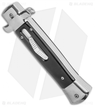 Mago 9" Italian Stiletto OTF Automatic Knife Bayo Black Acrylic (3.75" Polished) - Image 2