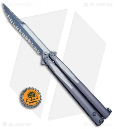 Microtech Tachyon III Balisong Butterfly Knife (4.5" Gray Full Serr) 173-D3GW - Image 4