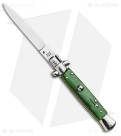 SKM 9" Italian Stiletto Automatic Knife Green Acrylic (4" Satin Flat)