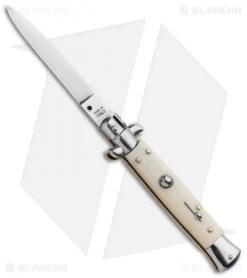 SKM 9" Italian Stiletto Automatic Knife Sim. Ivory (4" Satin Flat)